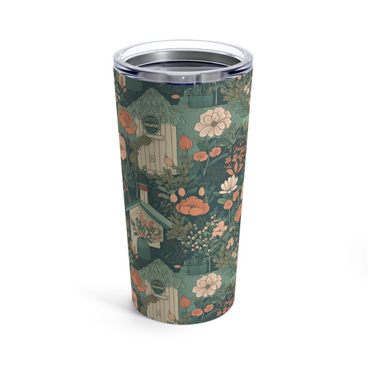 Cute Cottagecore Flower and Cottage Blue and Pink Tumbler 20oz