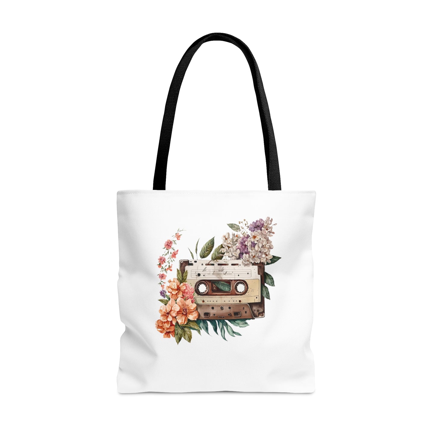 Watercolor Cassette and Flower Tote Bag