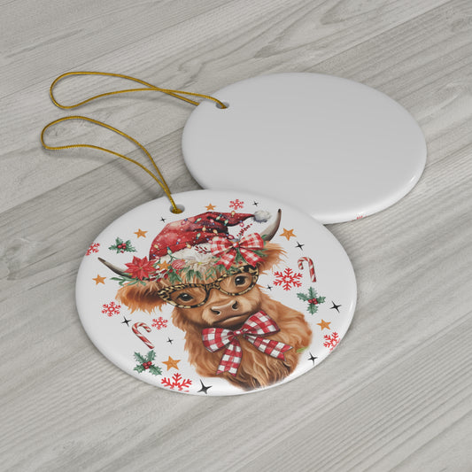 Cute Christmas Highland Cow Ceramic Ornament Christmas Gift