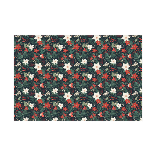 Gift Wrap Papers - Christmas Poinsettias Red and White Flowers Christmas Flowers, Wrapping Paper Roll, Holiday Gift Wrap, Festive Gift Wrap