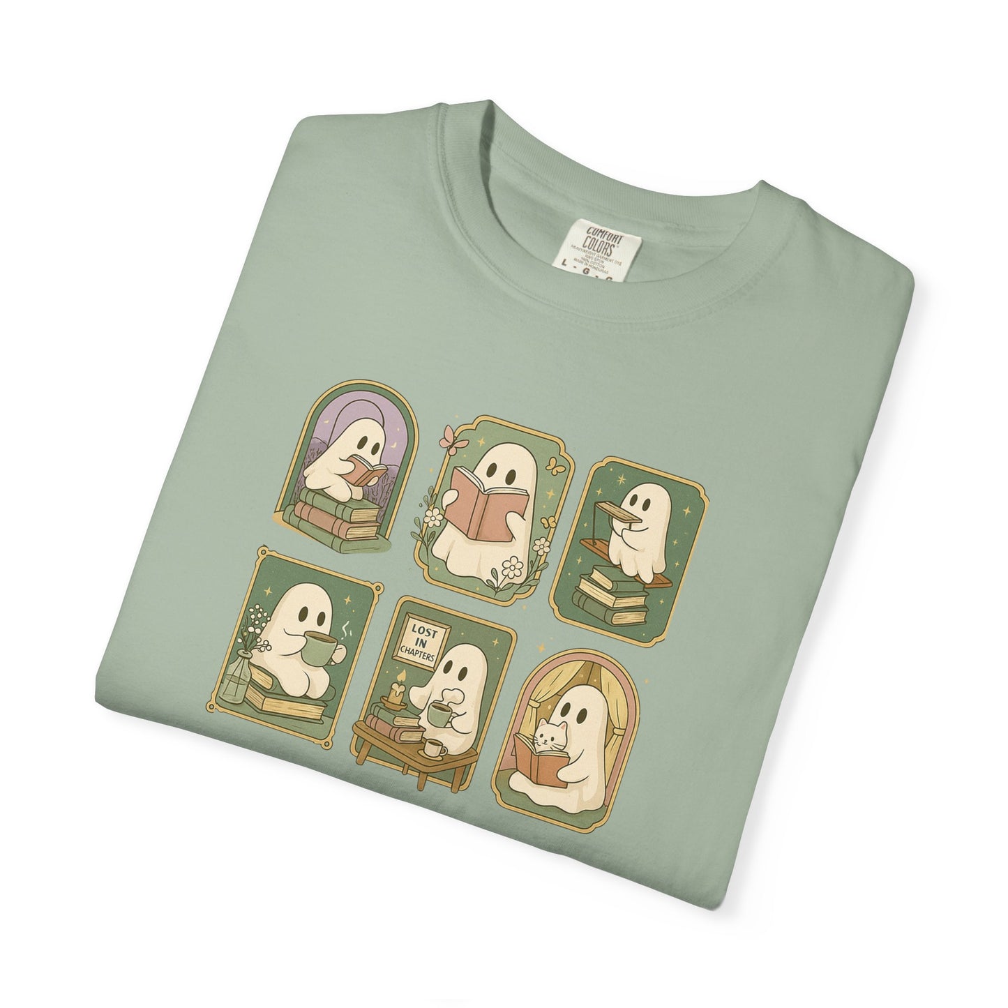 Ghostly Bookish T-Shirt with Cute Frames Design