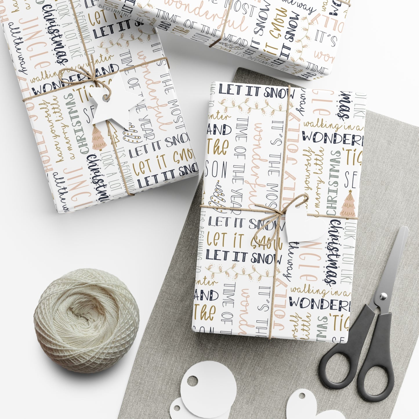 Christmas Words Gift Wrap Papers - Trendy Simple Design for Holiday Words, Giftwrap, Wrapping, Decoration, Crafting