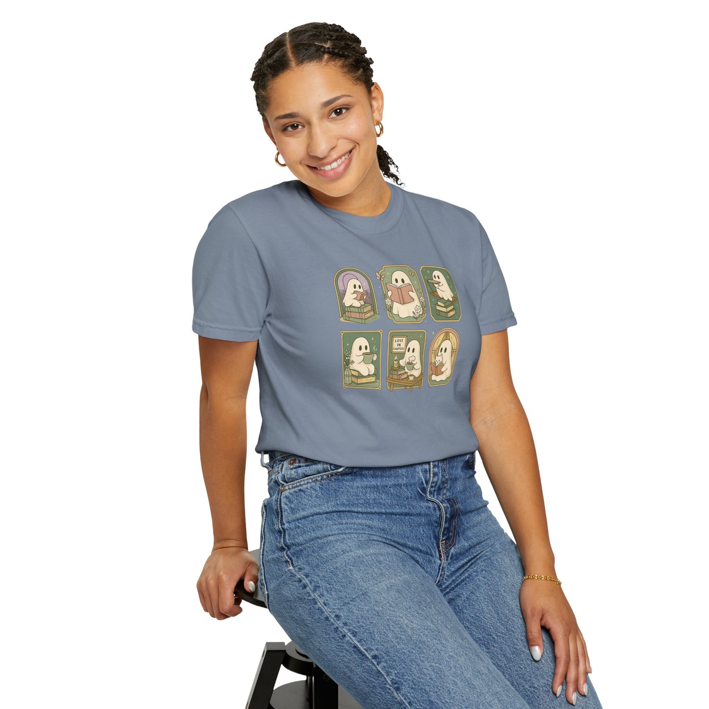 Ghostly Bookish T-Shirt with Cute Frames Design