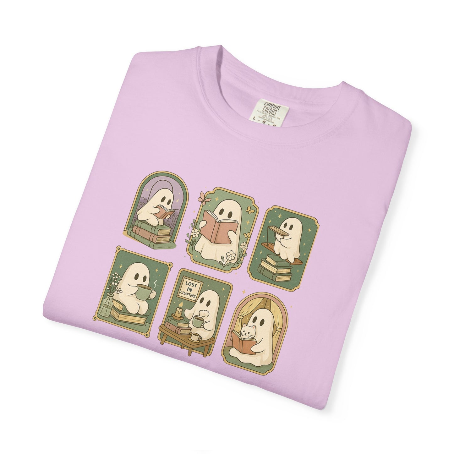 Ghostly Bookish T-Shirt with Cute Frames Design