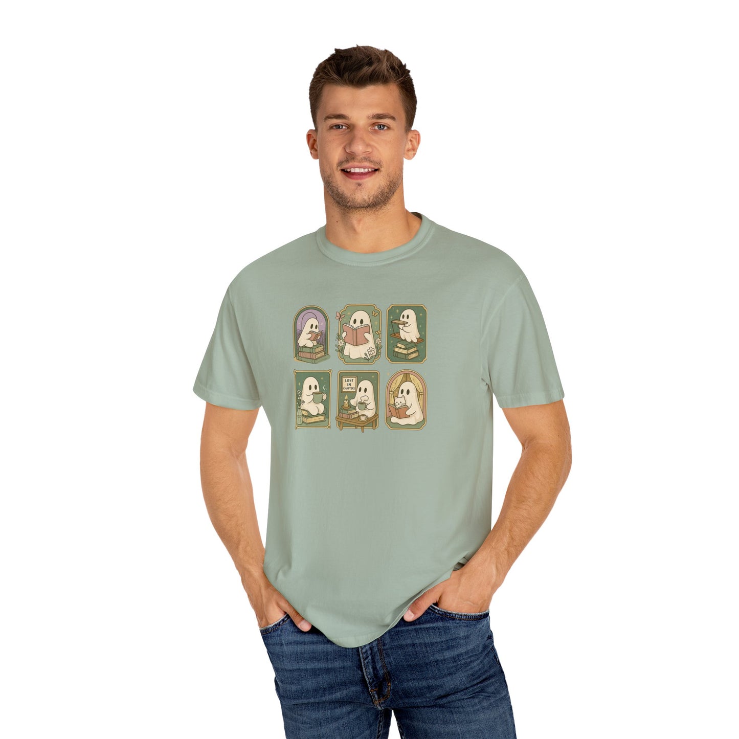 Ghostly Bookish T-Shirt with Cute Frames Design