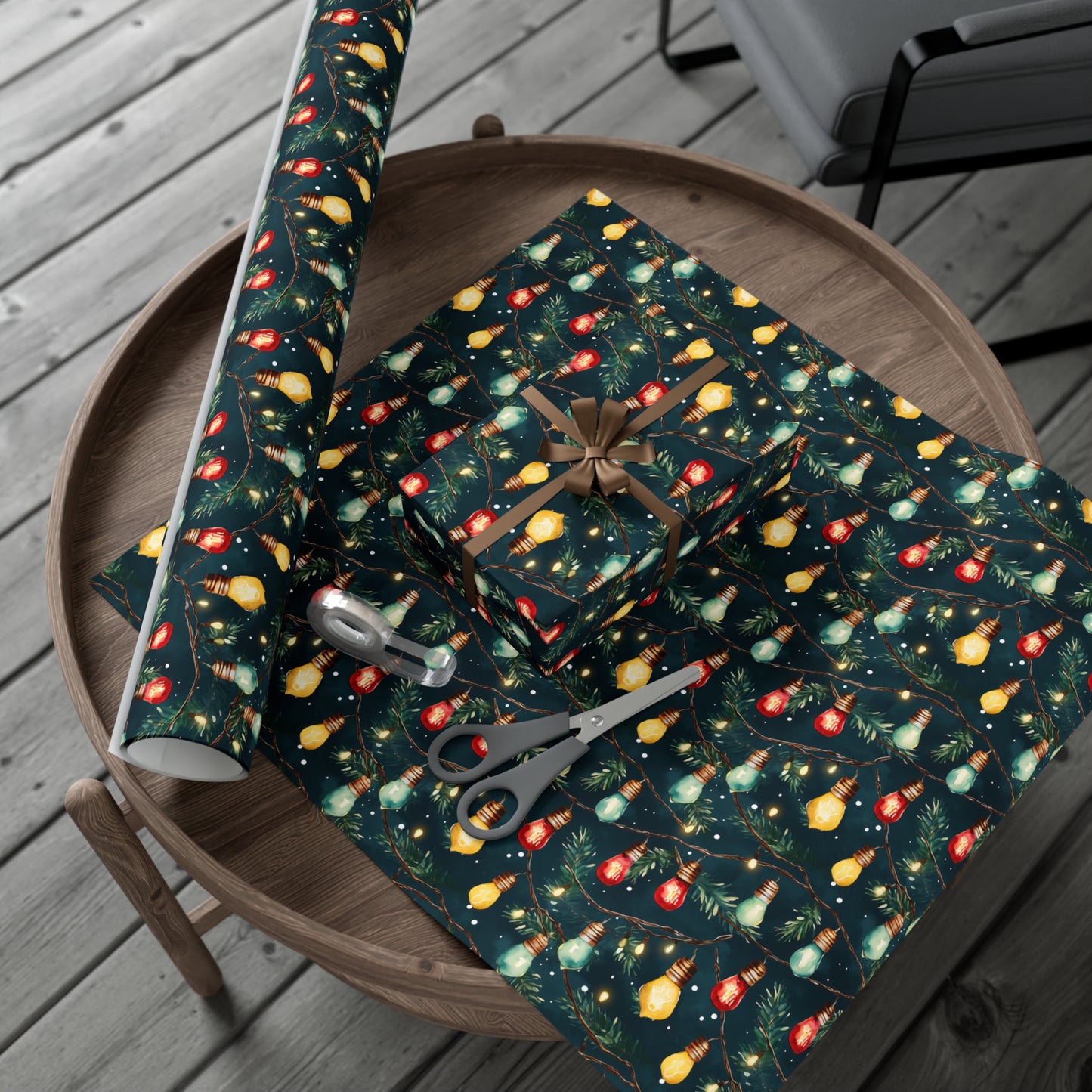 Gift Wrap Papers, Christmas Lights Garland, Retro Watercolor Holiday String Lights, Festive Gift Wrap, Wrapping Paper Roll, Craft Paper Roll