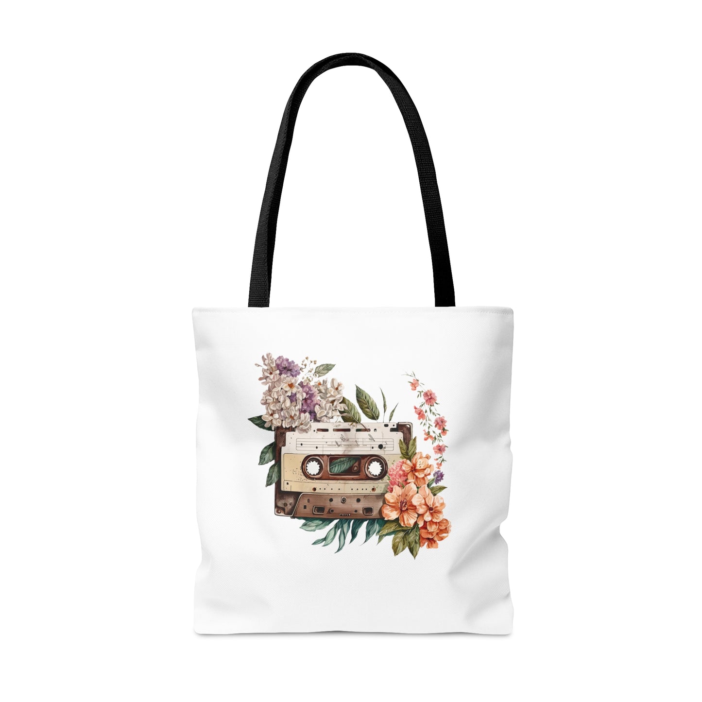 Watercolor Cassette and Flower Tote Bag