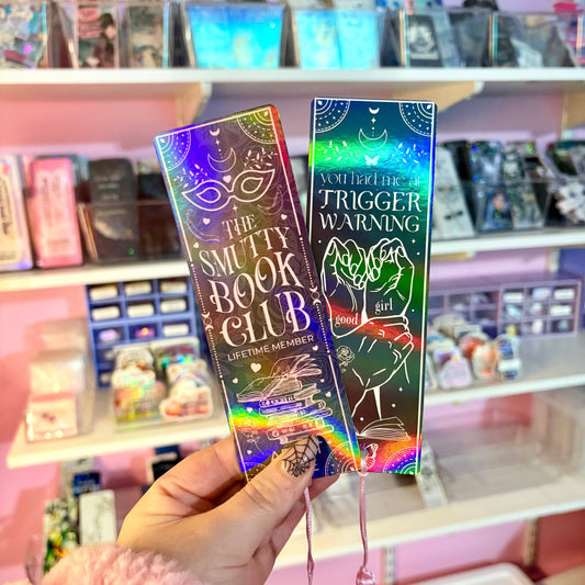 Smutty Book Club Dual-Sided Holographic Laminated Bookmark (tasseled on bottom)