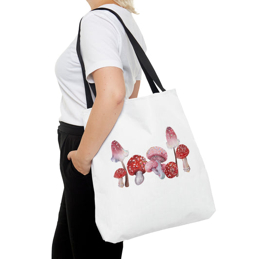 Red Watercolor Mushroom Tote Bag