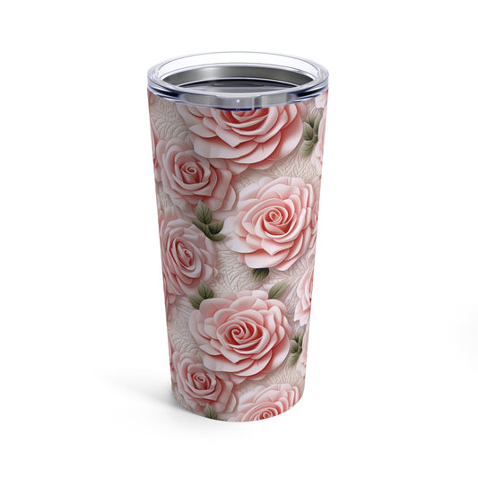 Leather and Pink Rose Tumbler 20oz Flower Tumbler