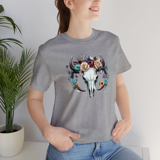 Floral Animal Skull Boho Unisex Jersey Short Sleeve Tee