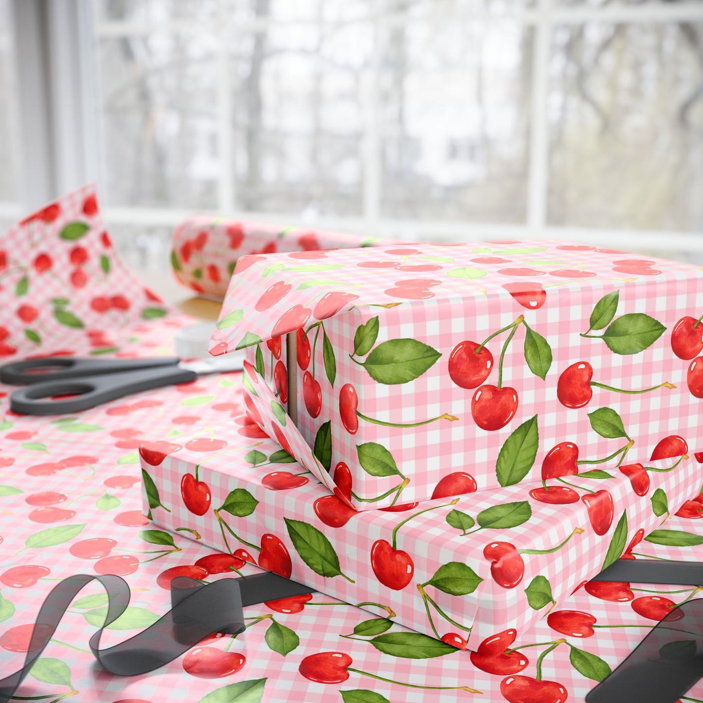 Gift Wrap Paper, Cute Cherry Wrapping Papers for Presents, Trendy Unique Design, Holiday Gift Wraps, Birthday Giftwrap, Christmas Wrappers