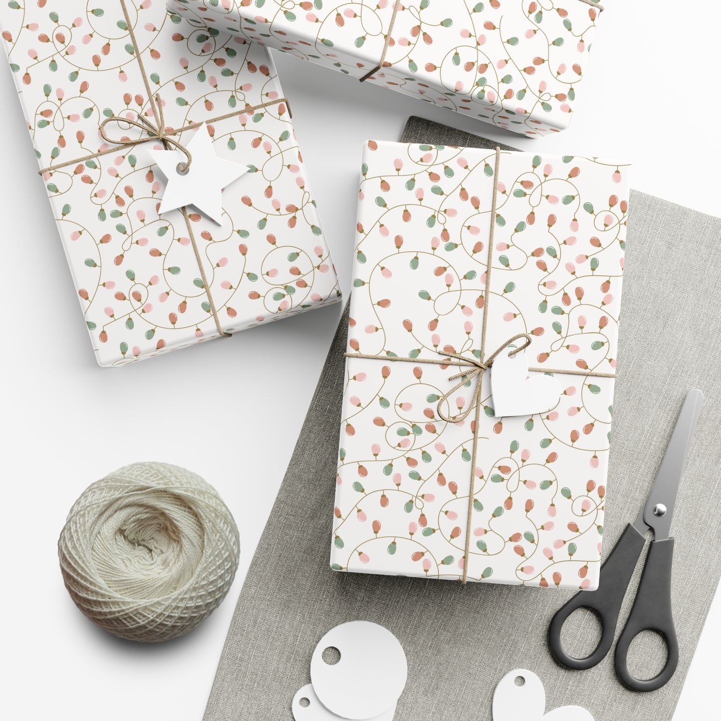 Wrapping Paper, Cute Trendy Christmas String Light Gift Wrap Papers, Holiday Gift Wrap, Christmas Wrapping Sheets, Festive Packaging Paper,