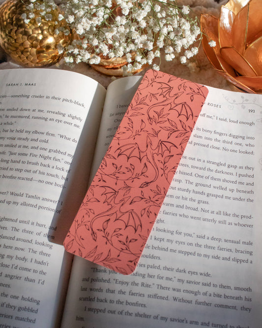 Rose Gold Foil & Coral Floral Dragons Bookmark | Soft Touch