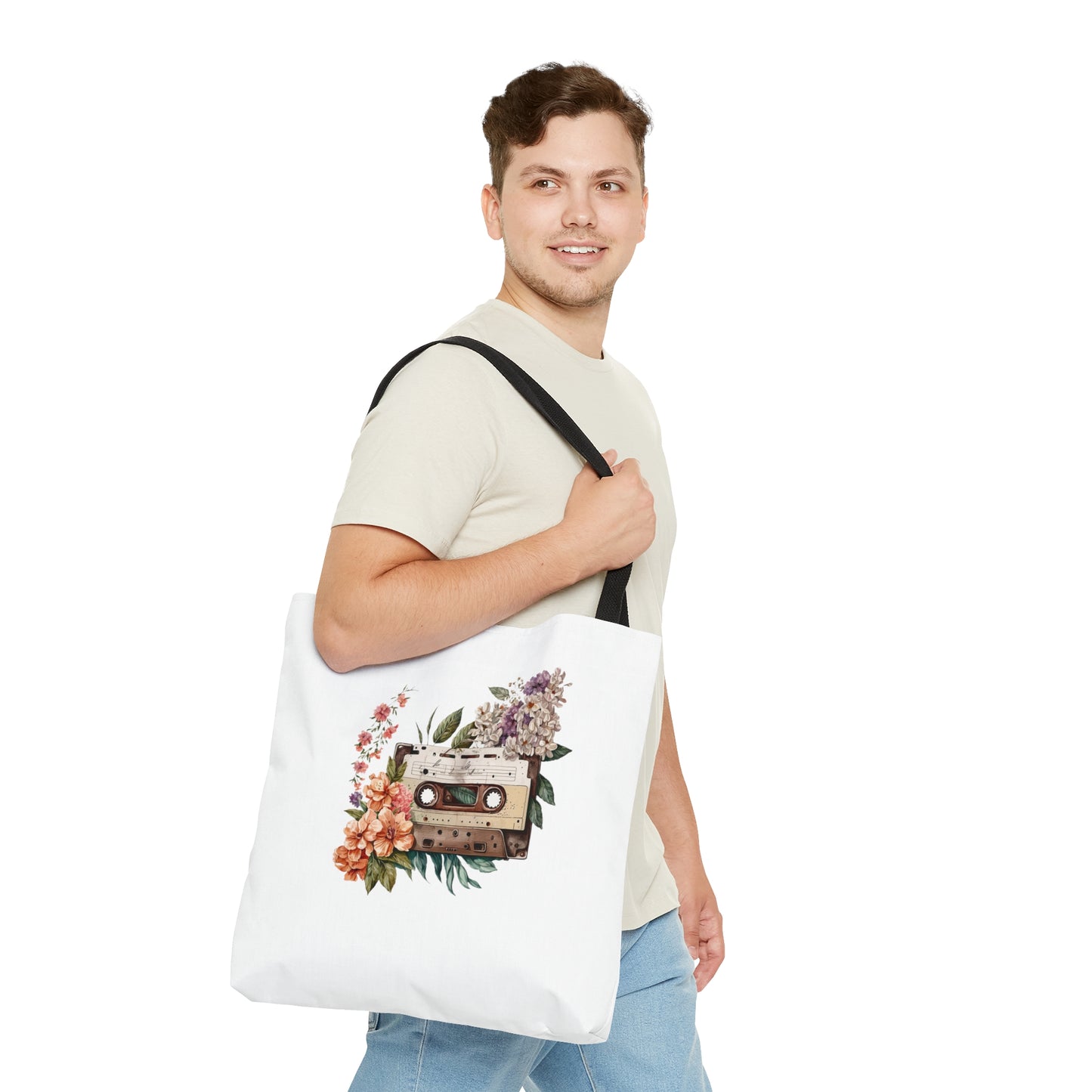 Watercolor Cassette and Flower Tote Bag