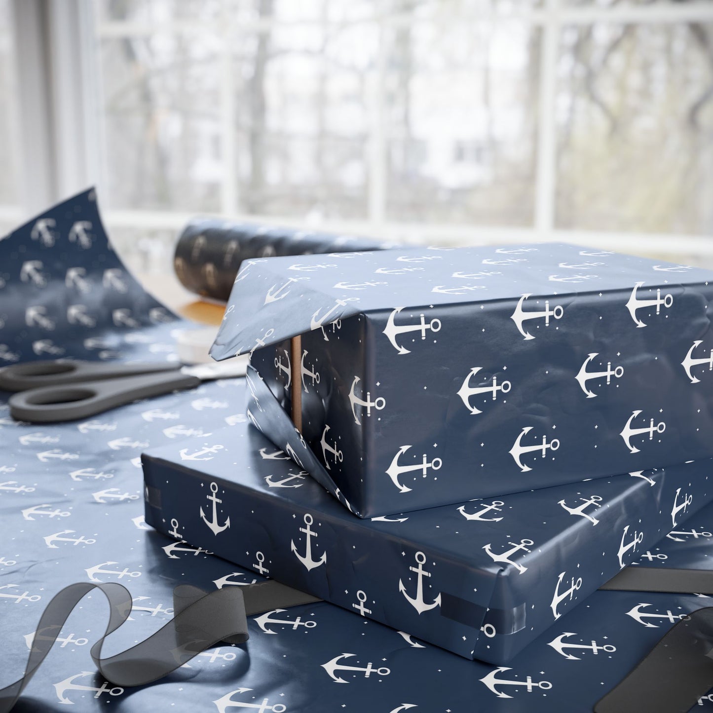 Wrapping Papers Gift Wrap, Nautical Blue and White Anchor Trending Unique Design