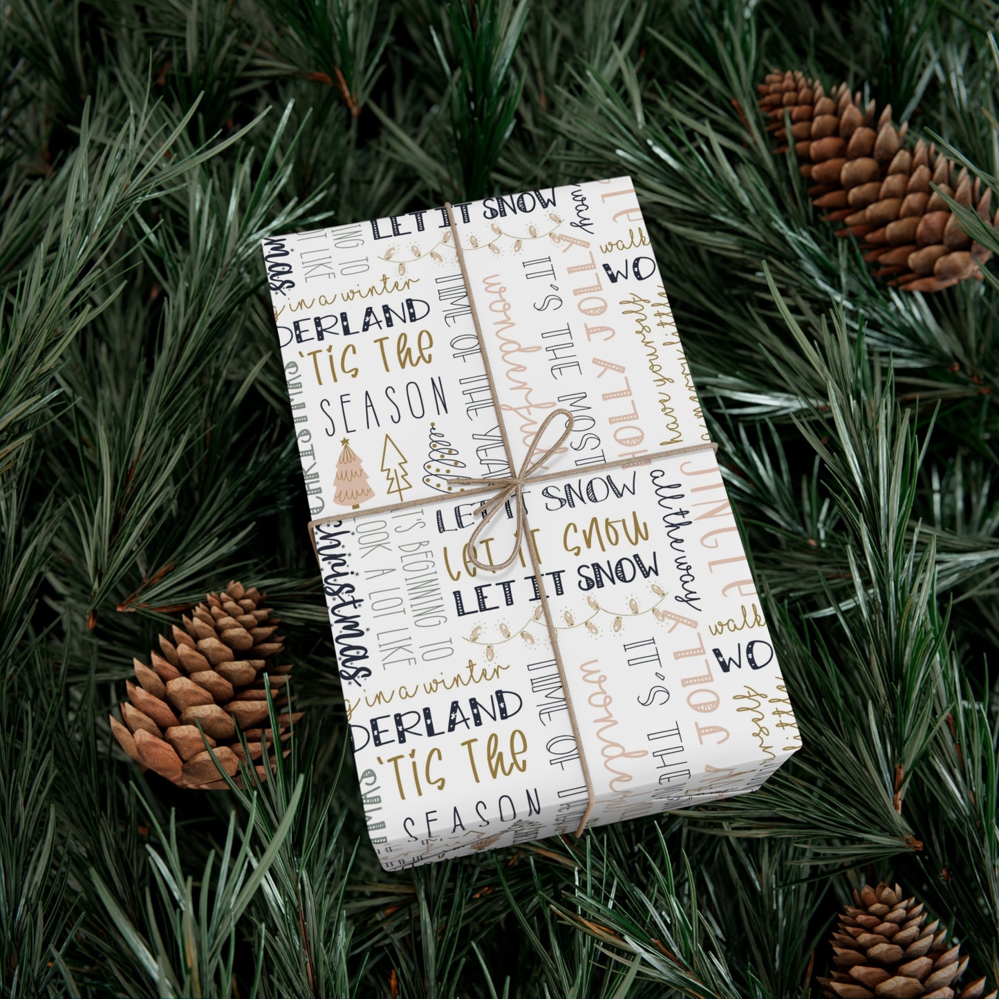 Christmas Words Gift Wrap Papers - Trendy Simple Design for Holiday Words, Giftwrap, Wrapping, Decoration, Crafting