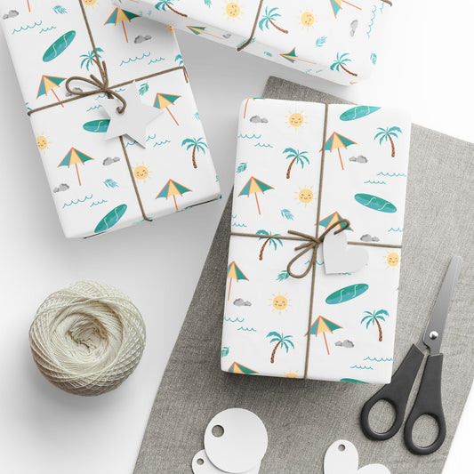 Beach Wrapping Paper Cute Giftwrap Pastel Illustrated Gift Wrap Beach Gift Wrap