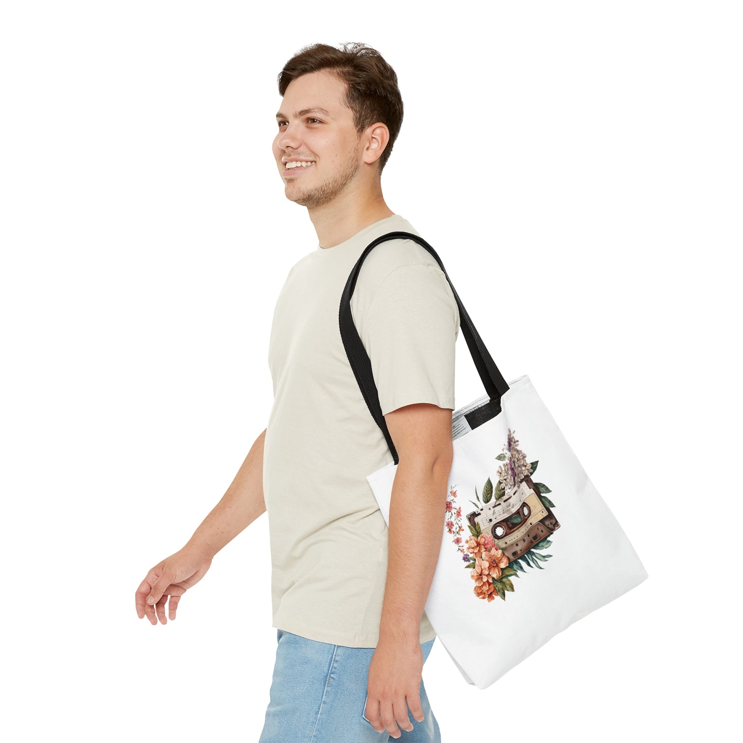 Watercolor Cassette and Flower Tote Bag