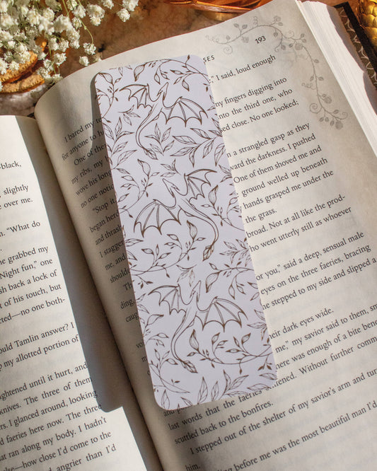 Gold Foil and White Floral Dragons Bookmark | Soft Touch