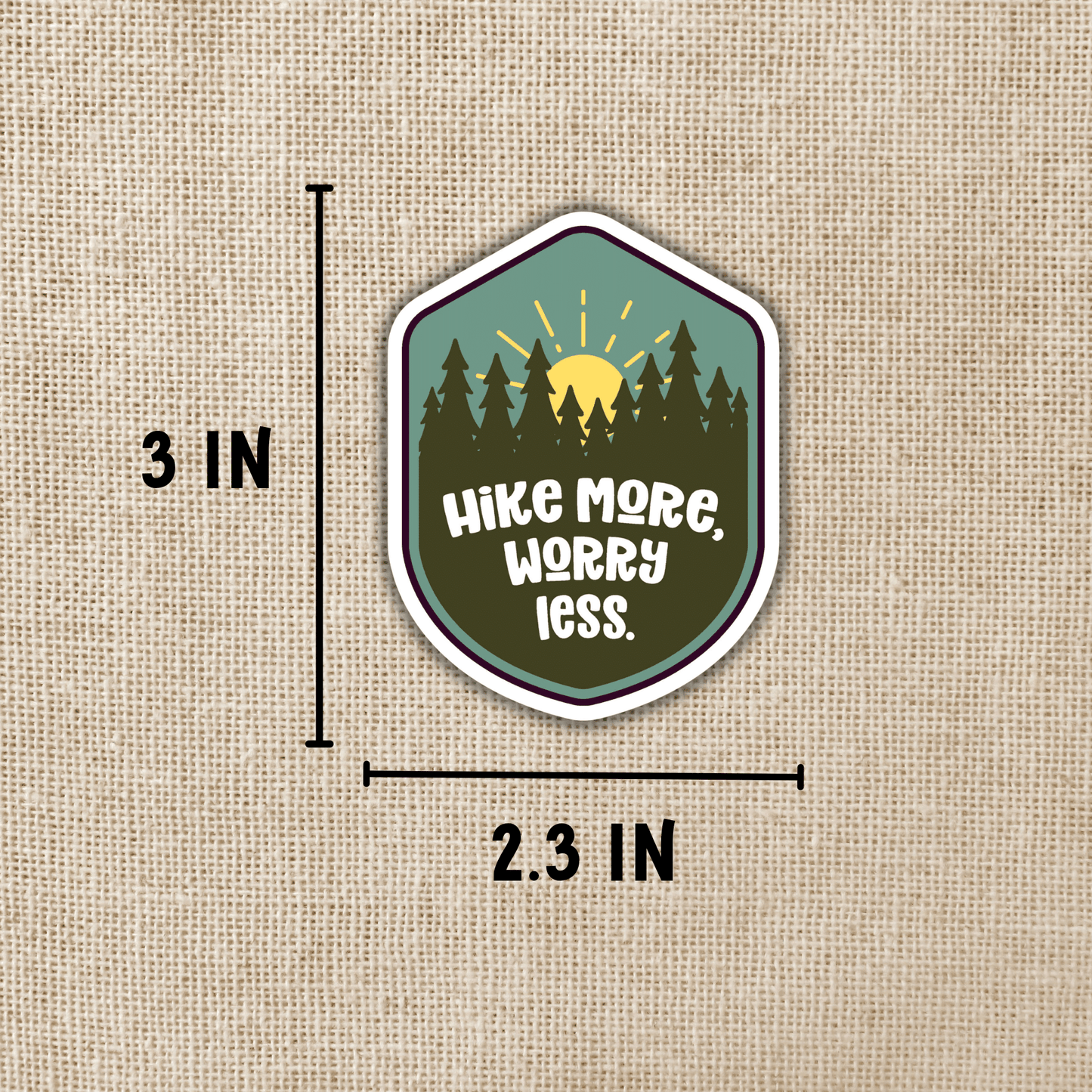 Hike More Worry Less Badge Sticker, 3-inch