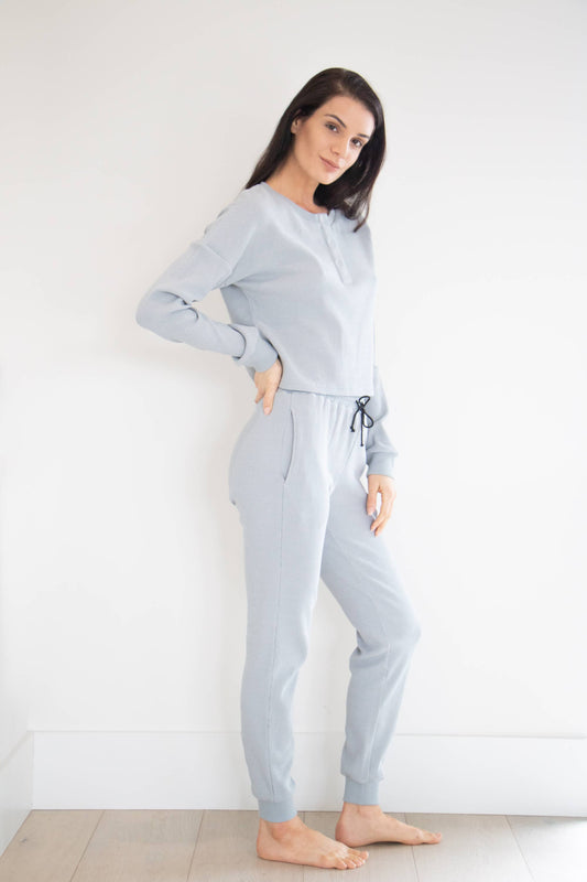 Henley Waffle Top in Cloud Blue