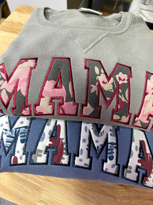 Embroidered Mama Sweatshirt Crew Neck Sweatshirt