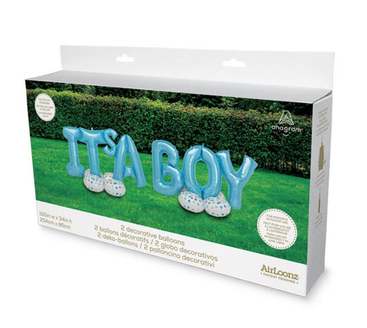 100-Inch It's A Boy AirLoonz Foil Balloon - Air Filled It's A Boy Balloon (Uninflated) Gender Reveal Party Balloon Baby Shower Balloon