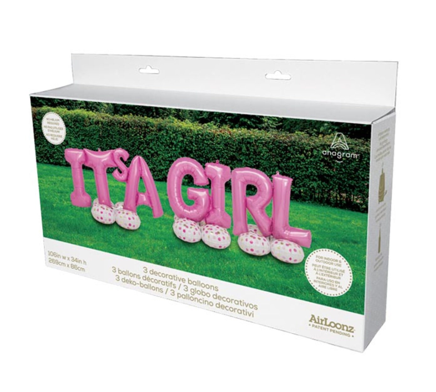 100-Inch It's A Girl AirLoonz Foil Balloon - Air Filled It's A Girl Balloon (Uninflated) Gender Reveal Party Balloon Baby Shower Balloon