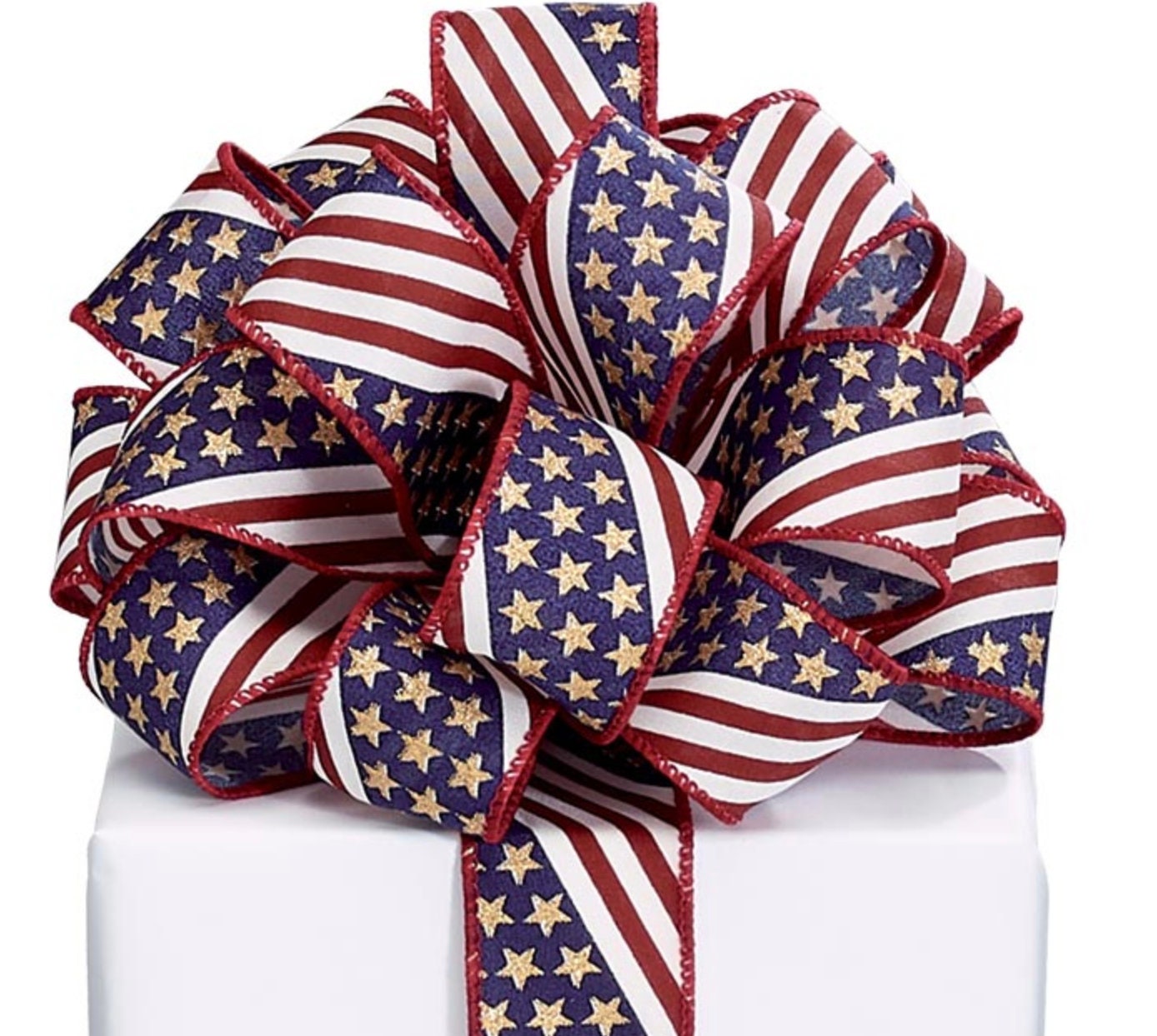 Red and White Striped Ribbon with Navy Blue and Gold Accents #40 - 20 Yards, 2.5" Wide