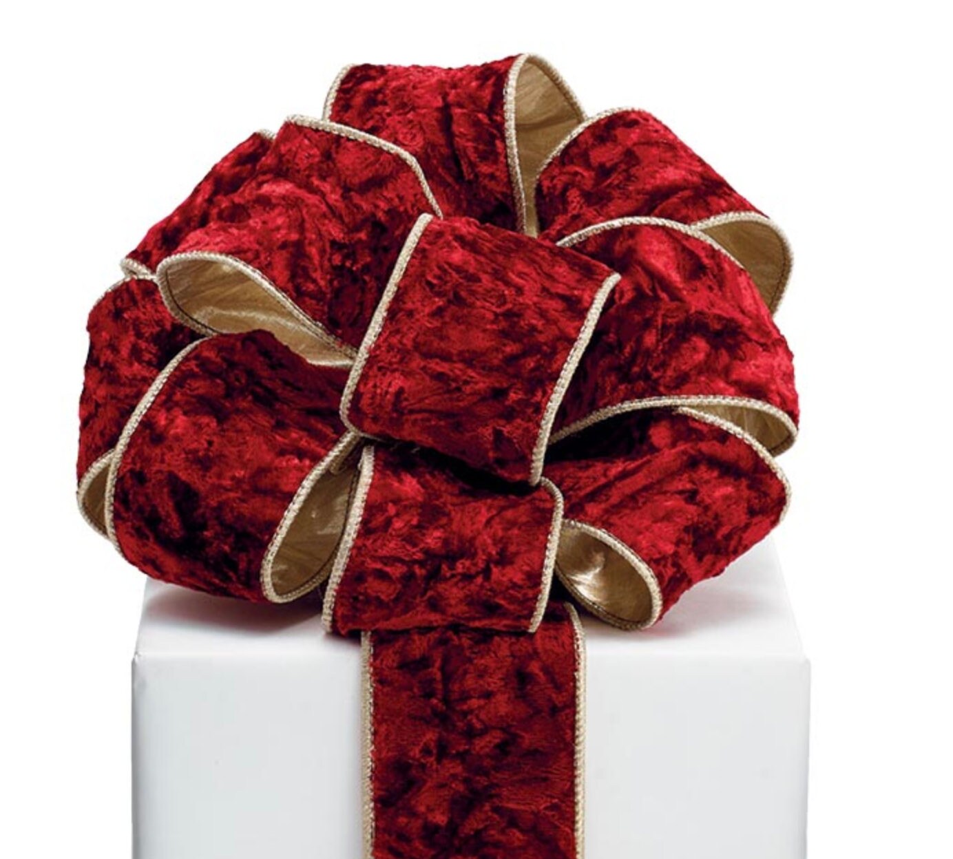 Luxurious Crushed Red Velvet Ribbon with Gold Trim - 2.5" Wide x 10 Yards #40 Bow Ribbon