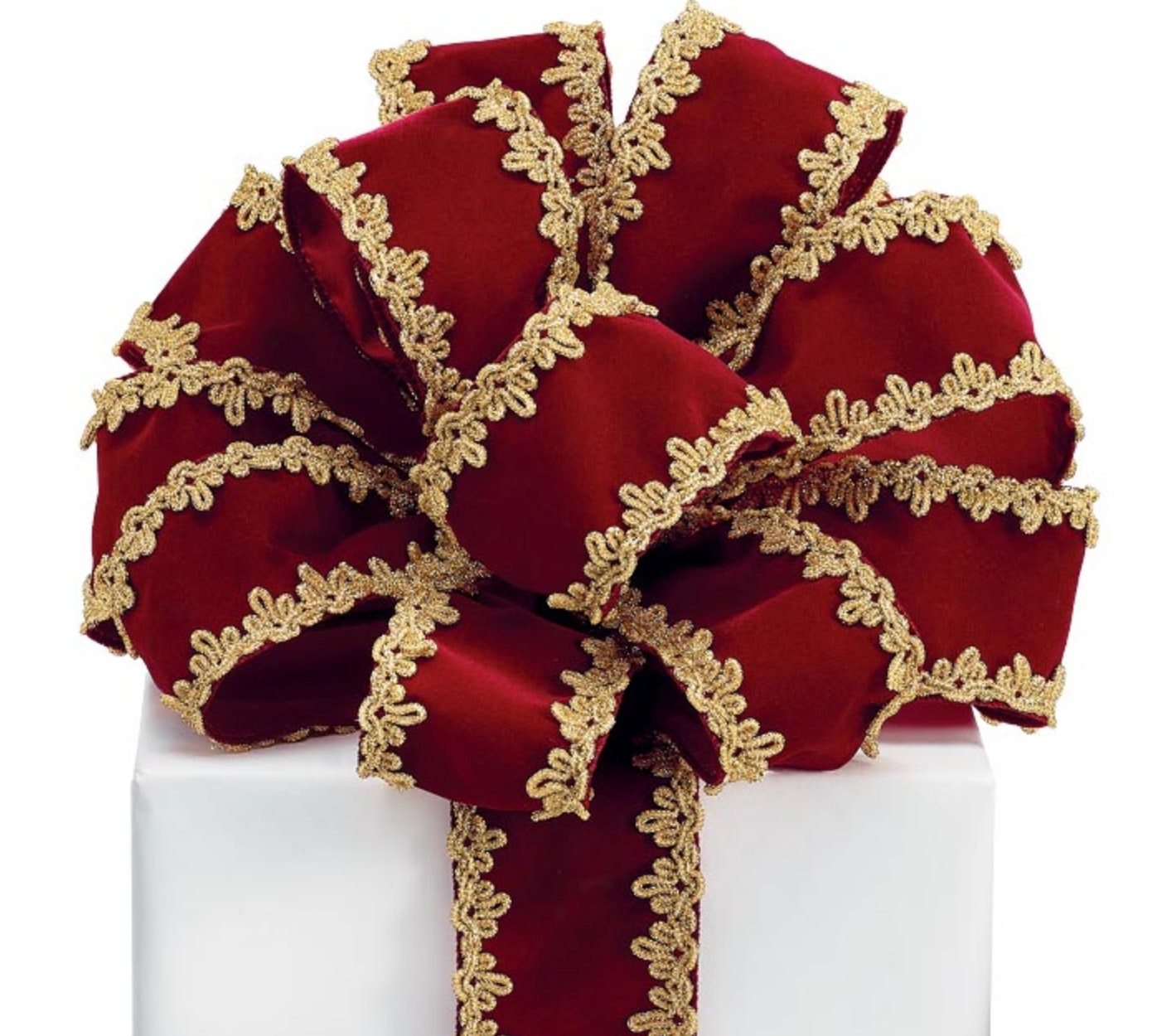 Dark Red Velvet Ribbon with Gold Trim - 2.5" Wide x 20 Yards #40 Bow Ribbon