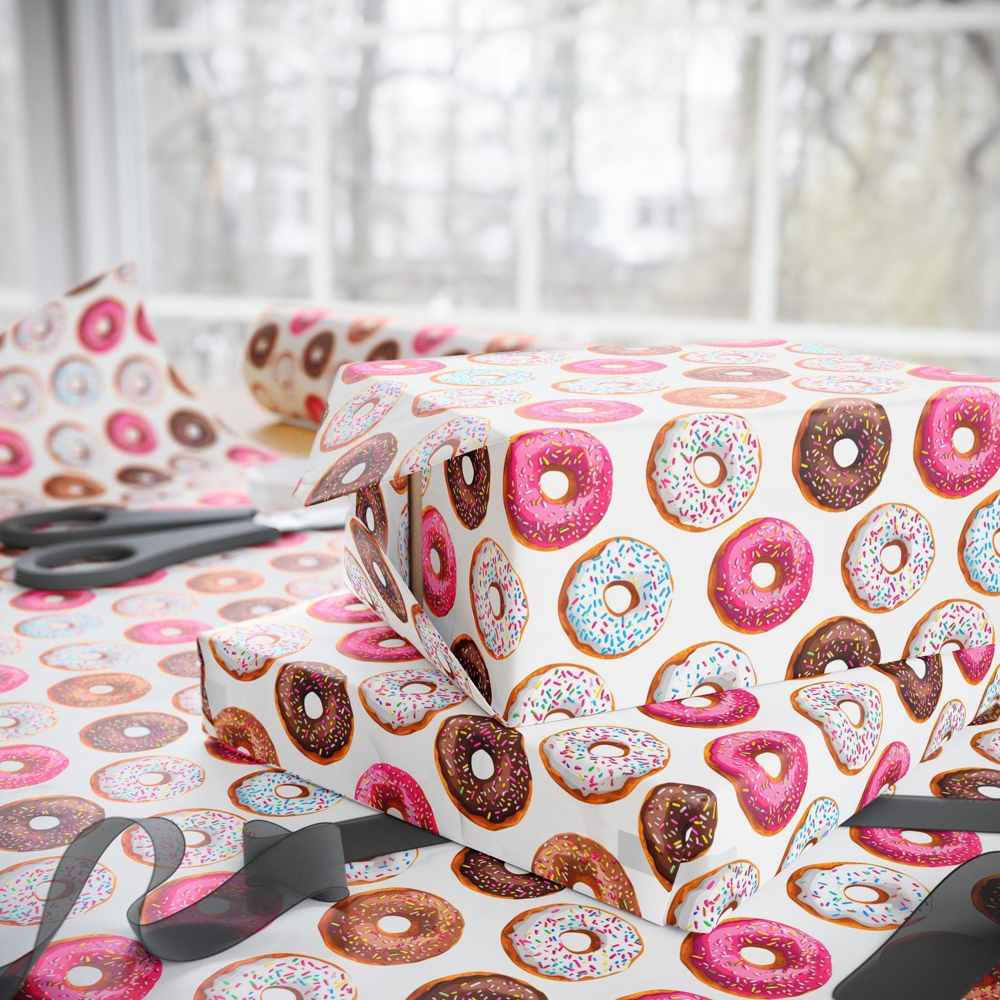 Donut Wrapping Paper Cute Giftwrap Pastel Sweet Gift Wrap Donut Gift Wrap