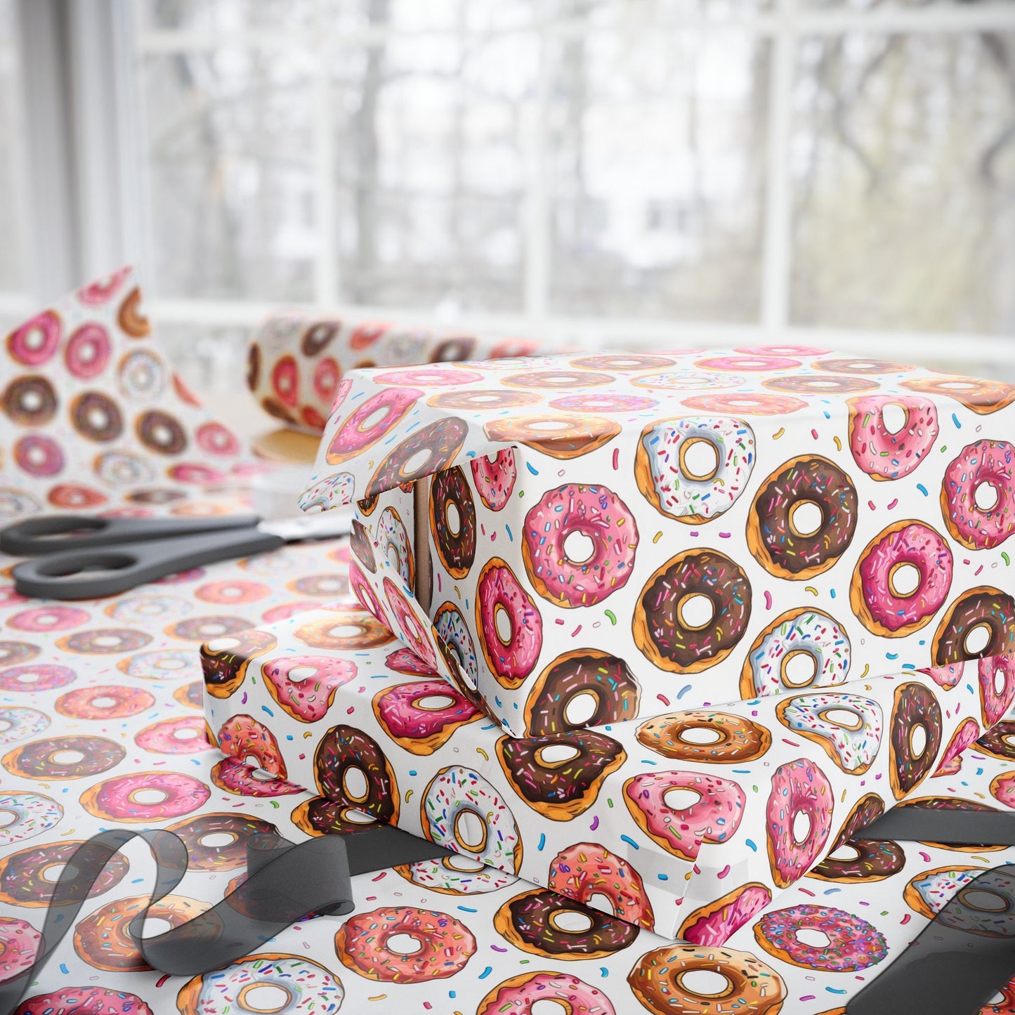 Donut Wrapping Paper Cute Giftwrap Pastel illustrated Gift Wrap Donut Gift Wrap