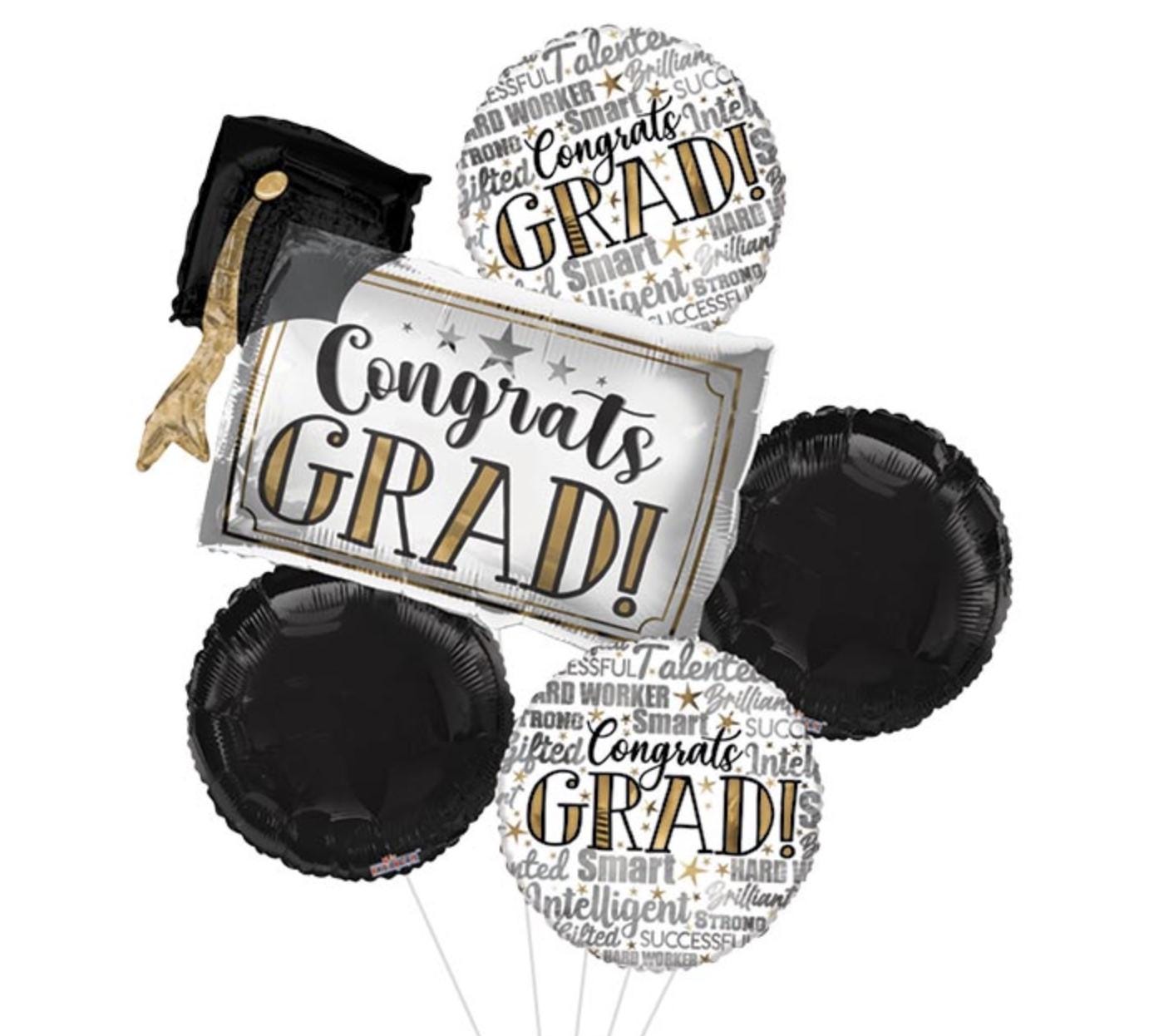 Graduation Foil Balloon Bouquet - Congrats Grad Balloon Set (Uninflated)