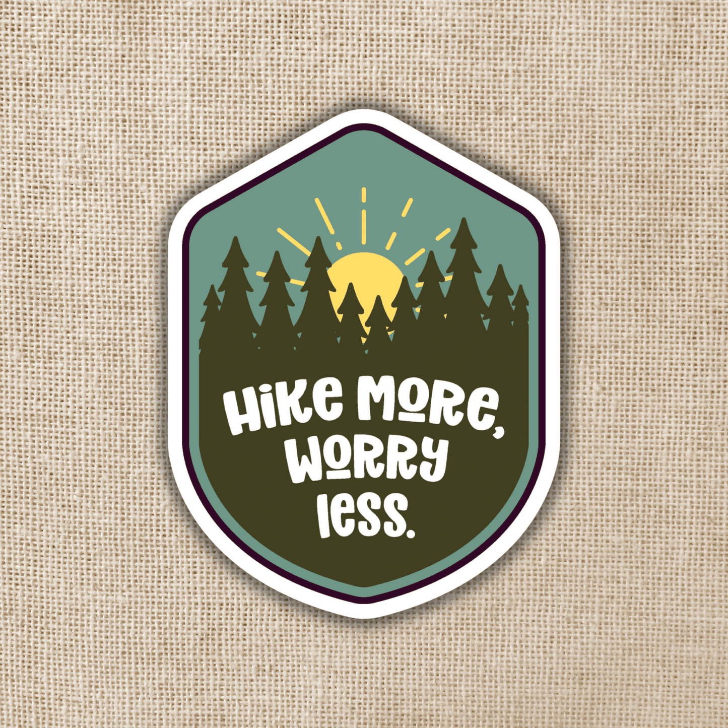 Hike More Worry Less Badge Sticker, 3-inch