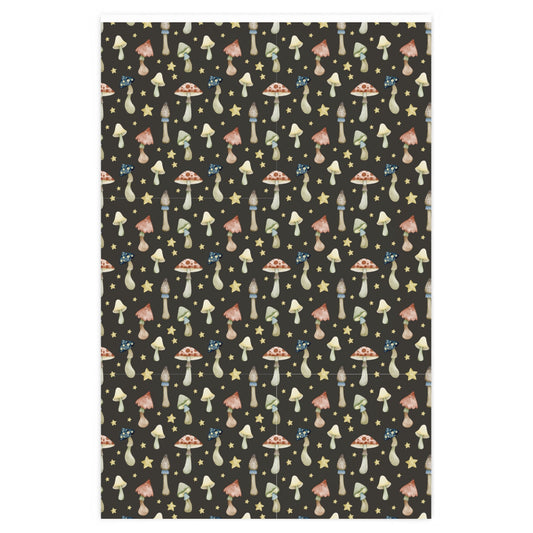 Watercolor Mushroom and Star Gift Wrapping Paper
