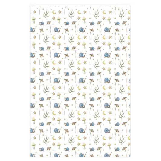 Mushroom Star Moon and Blue Snail Watercolor Gift Wrapping Paper