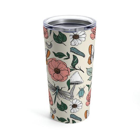 Cottagecore Mushroom Bug Flower Tumbler 20oz Gift for Mom Boho Tumbler Garden Tumbler