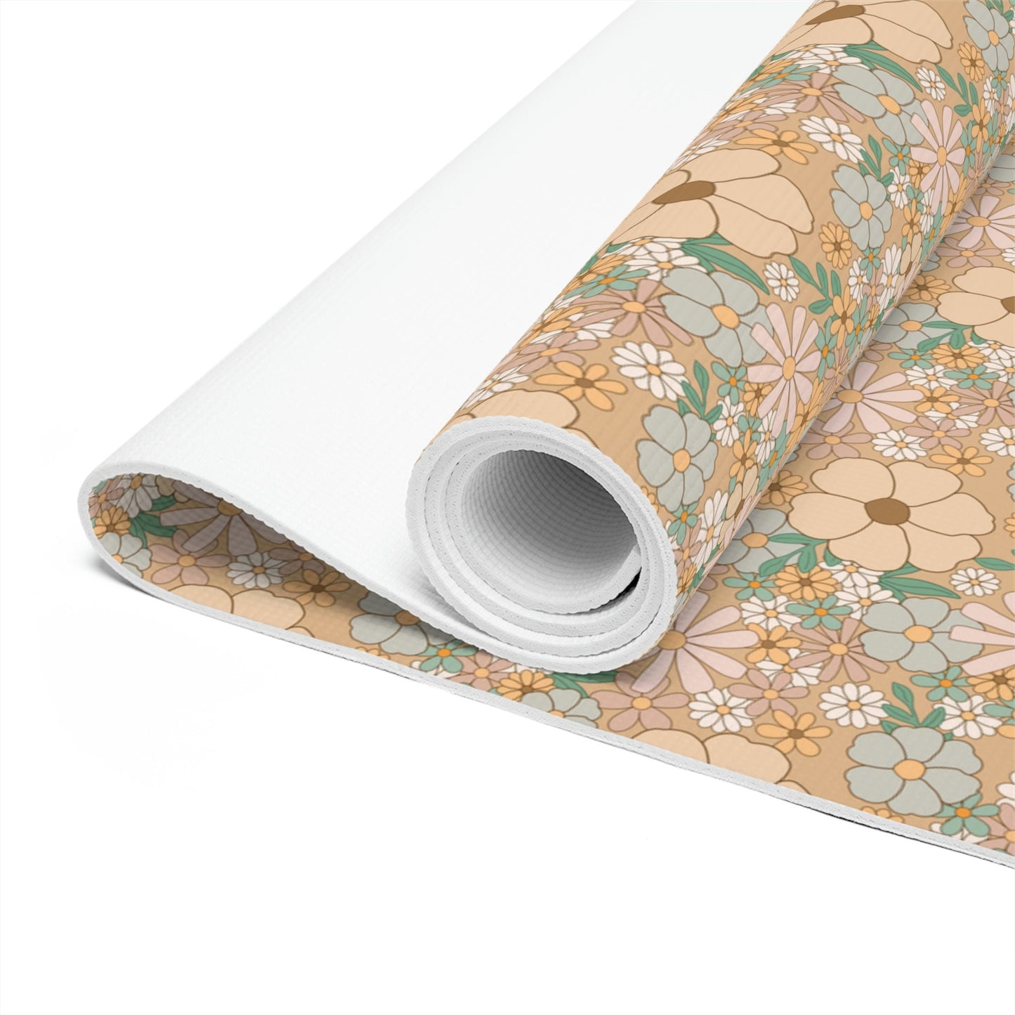 Retro Cottagecore Floral Foam Yoga Pilates Mat 24x72in