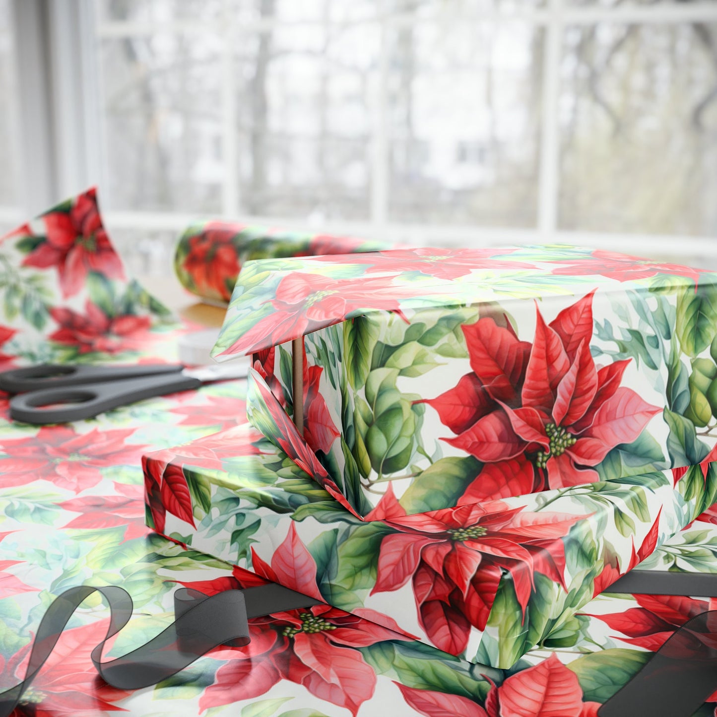 Christmas Gift Wrapping Paper Poinsetta Holiday Wrapping Paper Christmas Gift Wrapping Paper Christmas Floral Paper