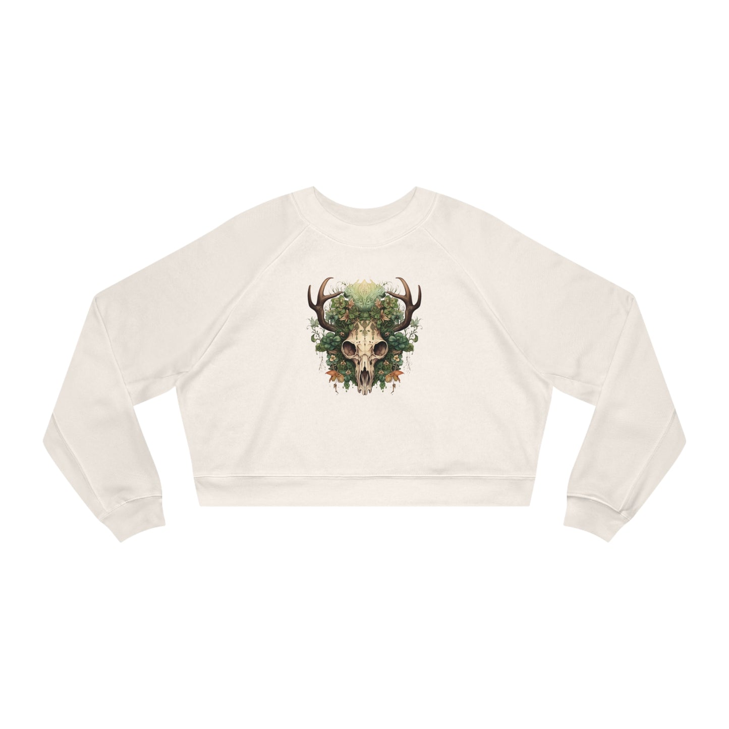 Mystical Botanical Deer Skull Witchy Women's Cropped Fleece Pullover