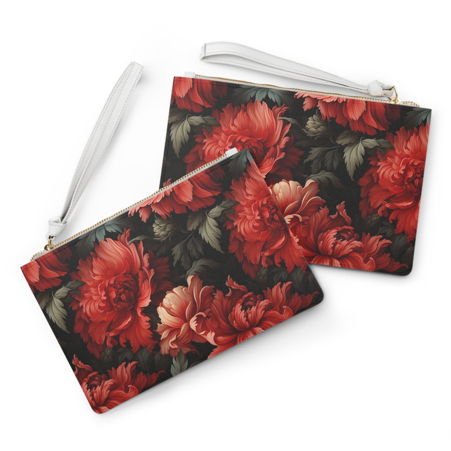 Damask Style Red Peony Flower Clutch Bag