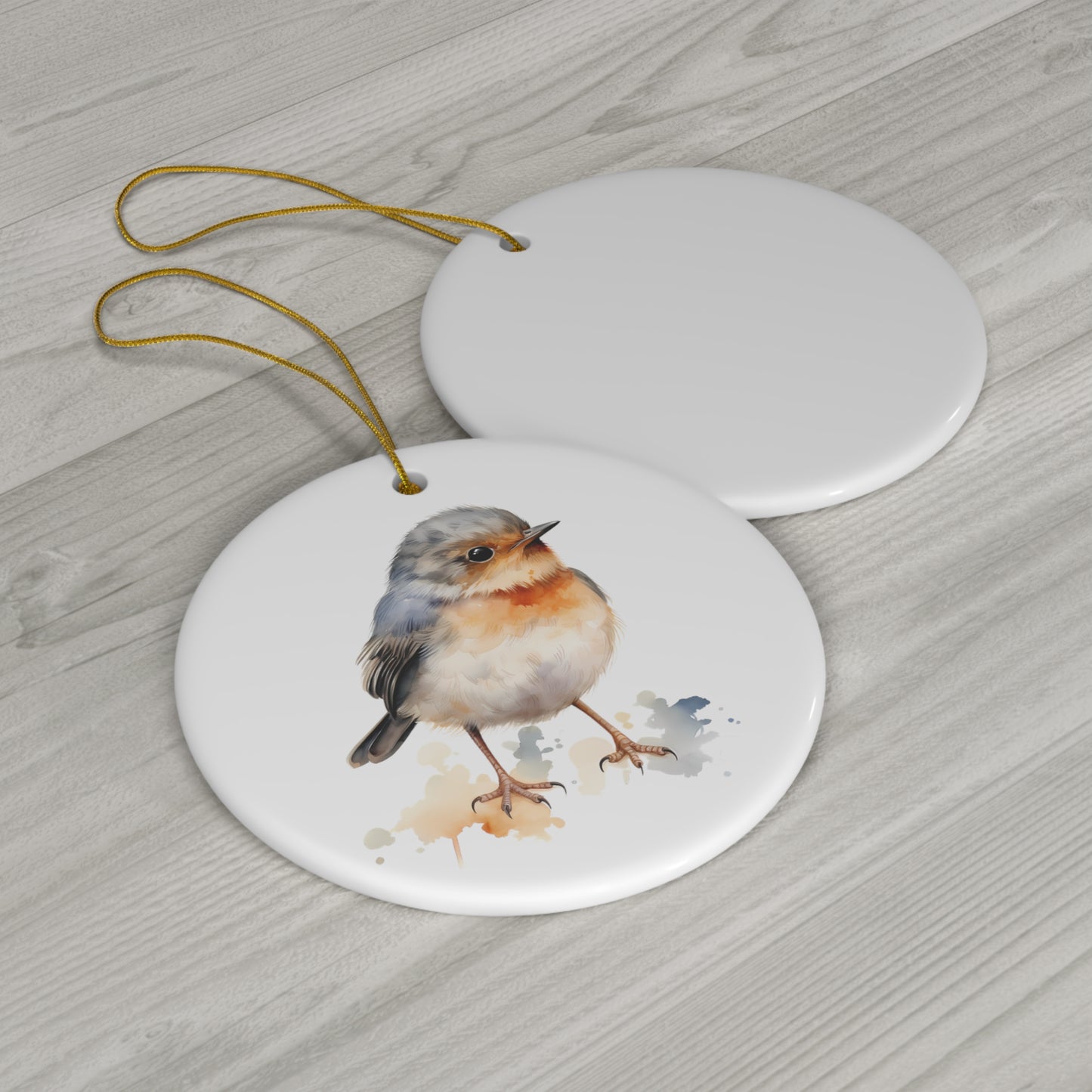 Cute Watercolor Baby Bird Ceramic Ornament