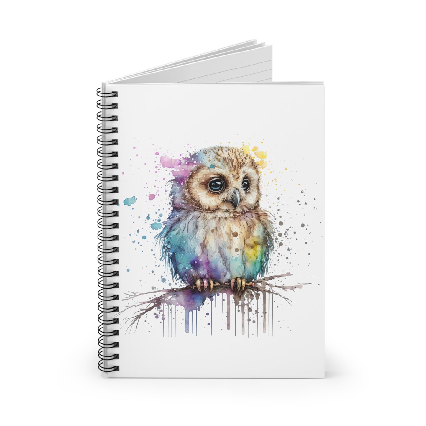 Rainbow Watercolor Owlet Spiral Notebook - Ruled Line