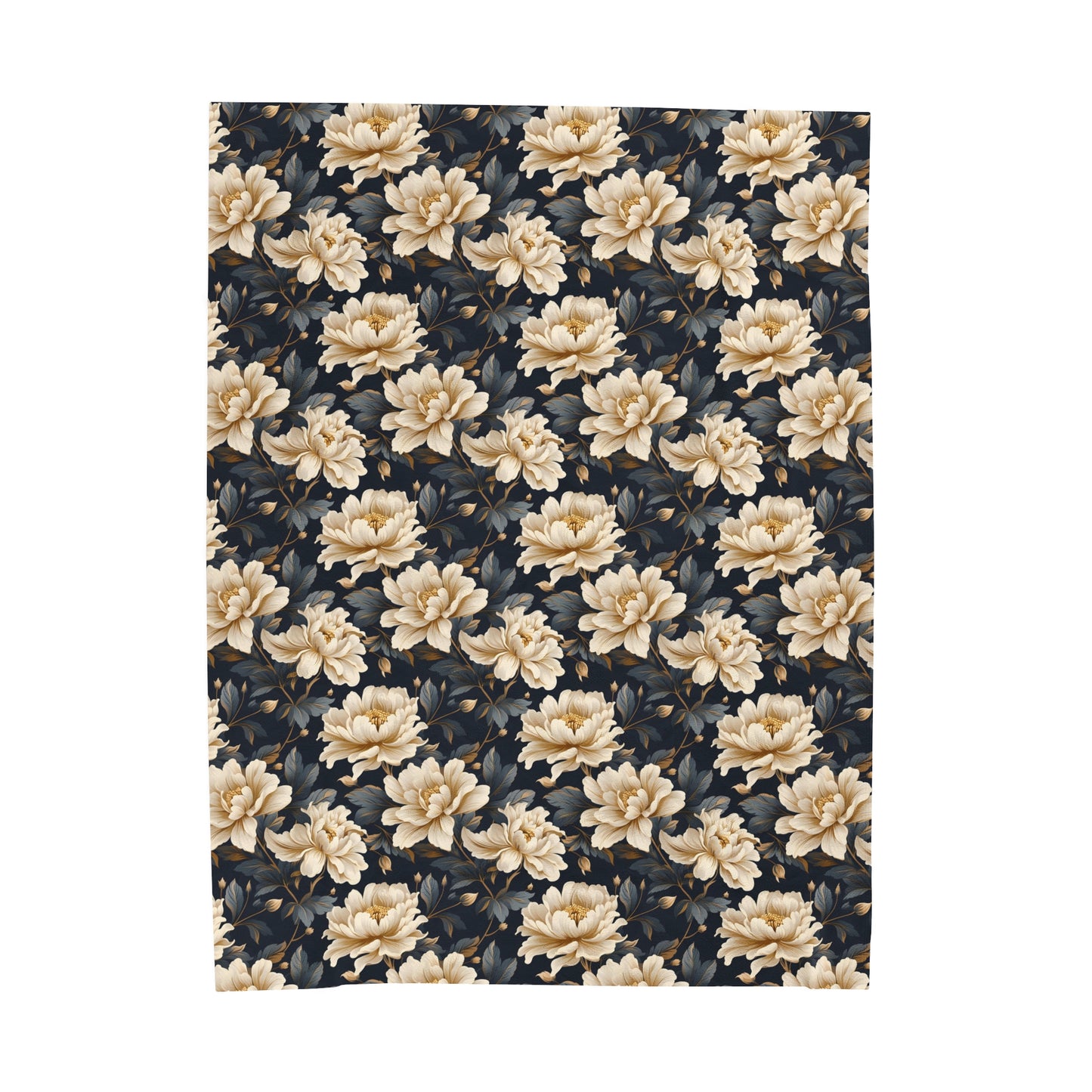 Damask Cream Flowers Velveteen Plush Blanket