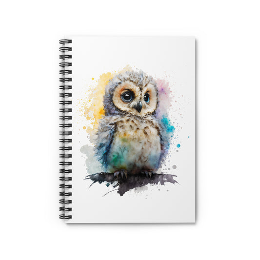 Pink Blue Yellow Watercolor Owlet Spiral Notebook - Ruled Line