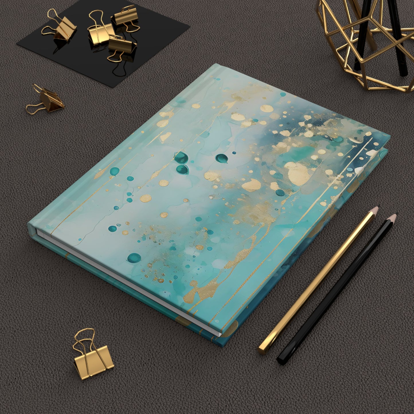 Teal and Gold Paint Style Hardcover Journal Notebook