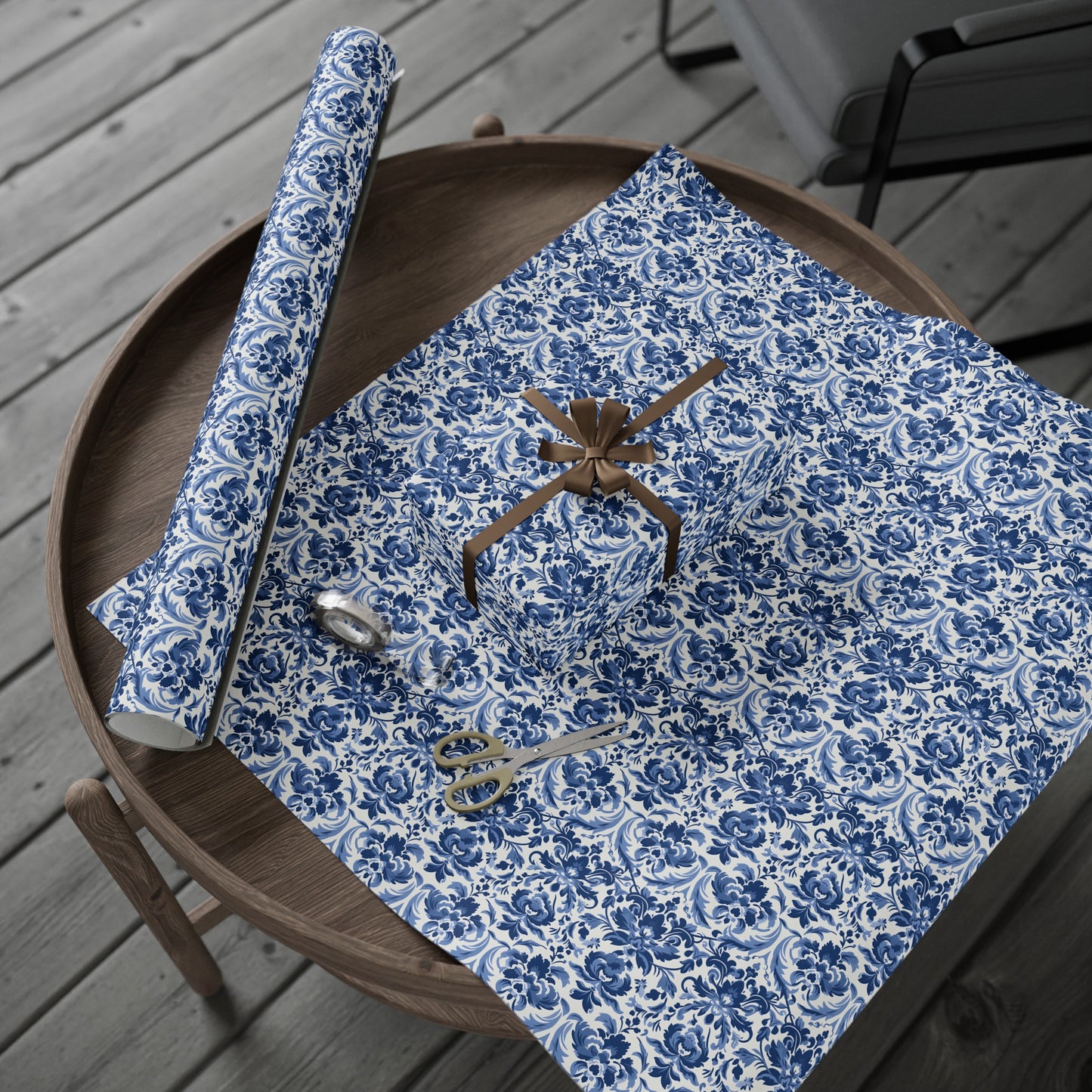 Blue Damask Wrapping Paper