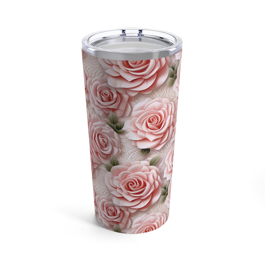 3D Leather and Pink Rose Tumbler 20oz Flower Tumbler